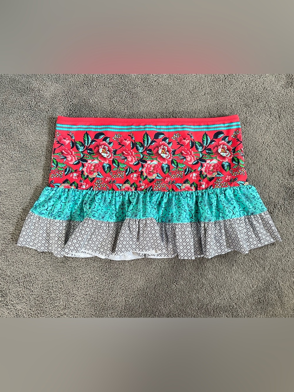 Profile Blush by Gottex Floral Tiered Ruffle Mini Swim Skirt Coverup Y2K McBling